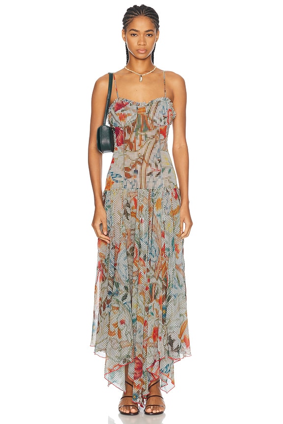 Ganni Seersucker Check Midi Dress in Check Persian Violet | FWRD