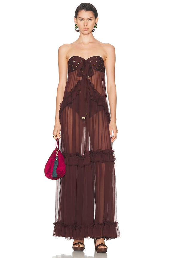 Oscar de la Renta Strapless Draped Gown in Lupine | FWRD