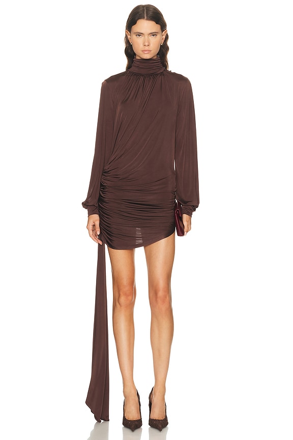 SIMKHAI Metallic Mockneck Wrap Dress in Sienna Combo | FWRD