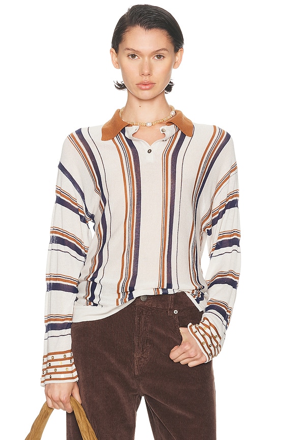 Cashmere Striped Polo Top