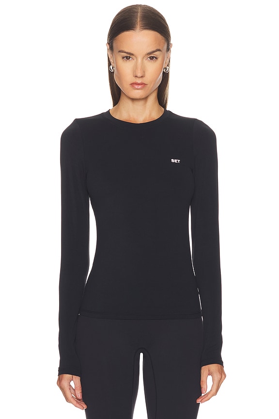 Alexander WangボーダーロンT Long-Sleeve Tee in Ribbed Cotton Jersey in BLACK