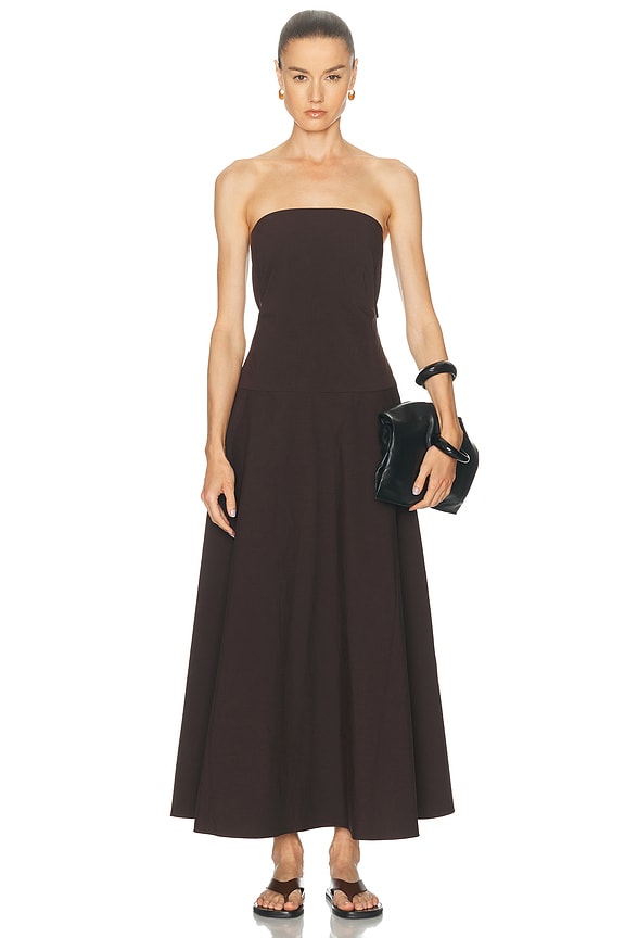drop waist strapless midi dress Joey Polka Dot Midi Dress