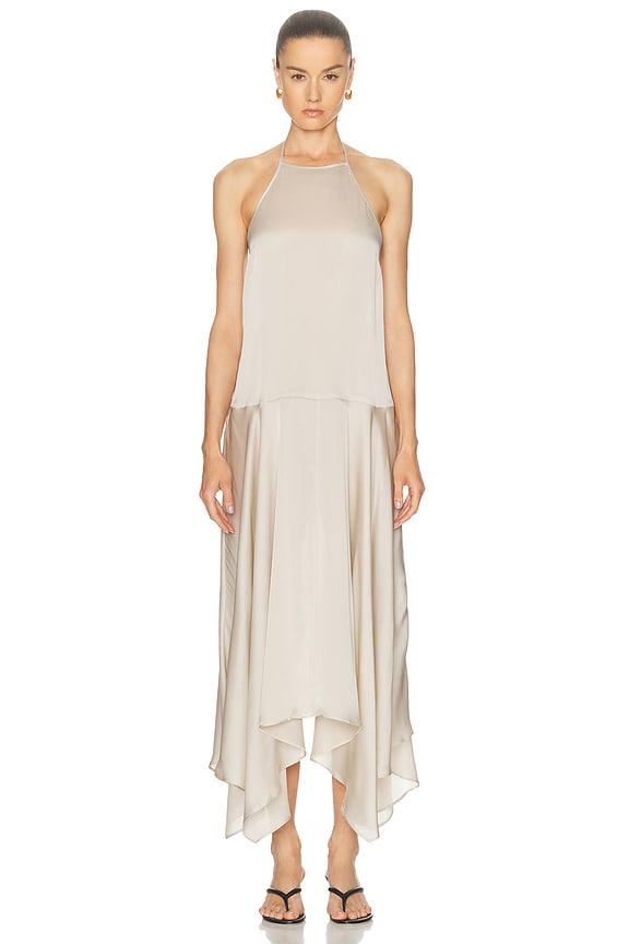 Chloe Crepe De Chine Lace Dress in Sand Brown | FWRD
