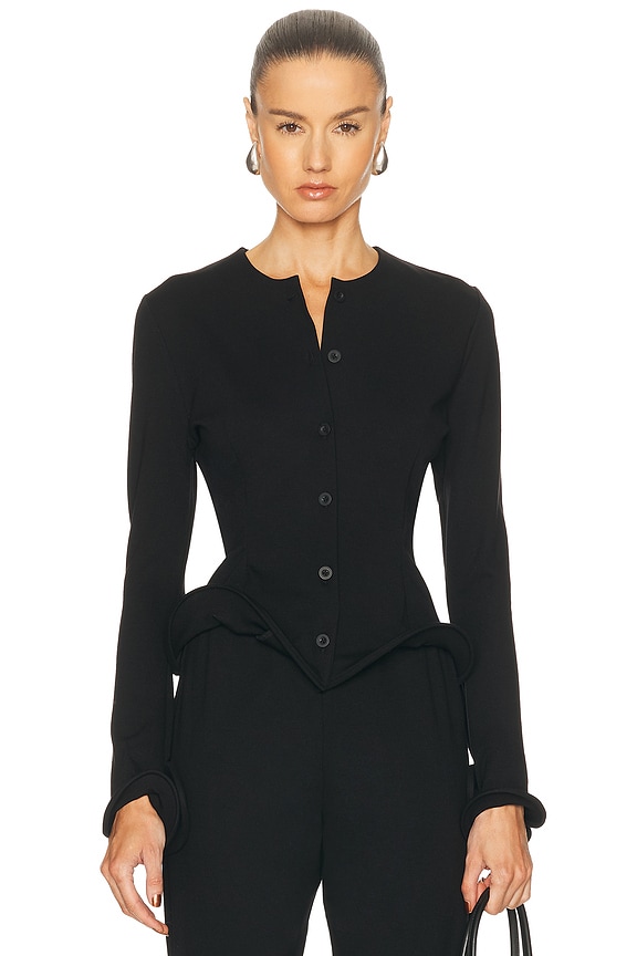 SAINT LAURENT ブラックブレザー Saint Laurent Cropped Blazer in Nero | FWRD