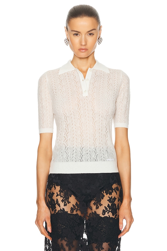 Christopher Esber Opaline Sequin Polo Top in Glisten Clear