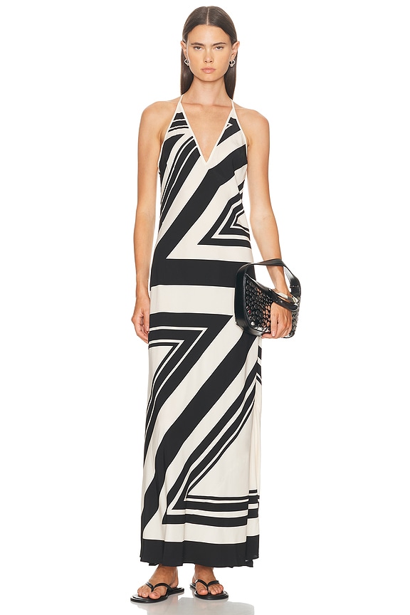 ROCOCO SAND Kylie Maxi Dress in Cream & Blue | FWRD