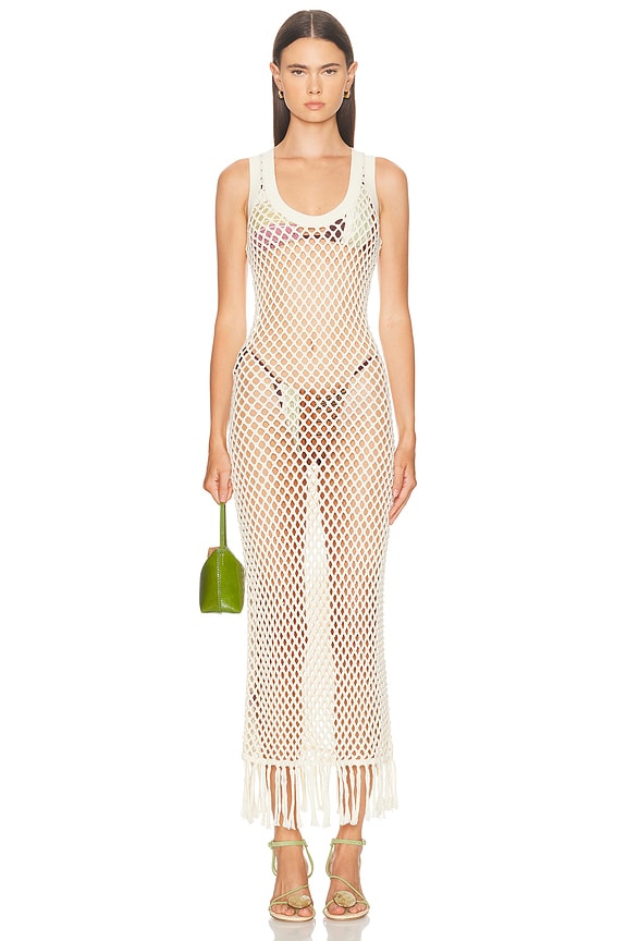 knee length dresses for ladies Beverley Cream Mesh Maxi Dress - 10