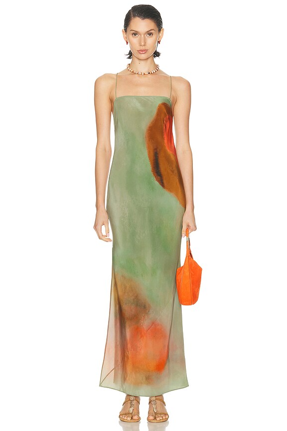 Matteau Shirred Lace Up Maxi Dress in Emerald | FWRD