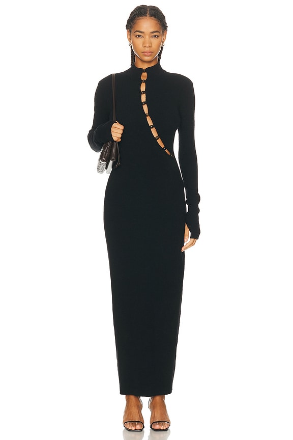 LaQuan Smith Cut Out Turtleneck Gown in Black | FWRD