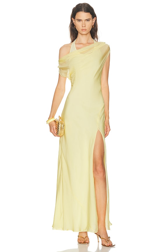 Saint Laurent Long Slip Dress in Jaune Moutarde | FWRD