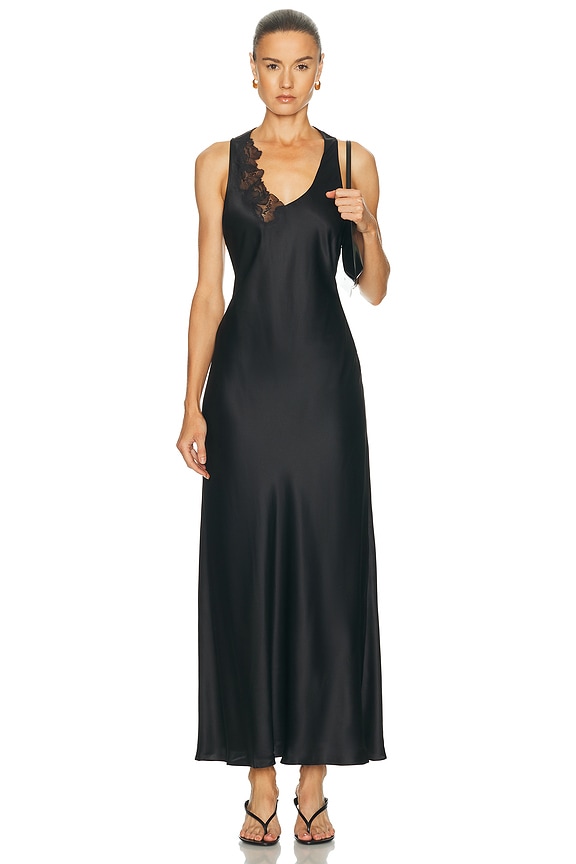 Tibi Ruffle Bias Dress in Black | FWRD