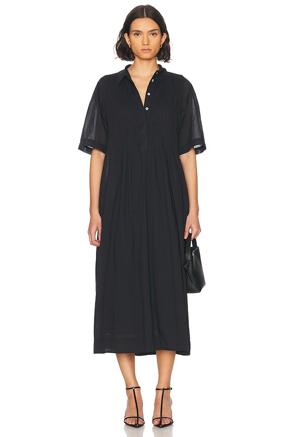 Ganni Silk Linen Dress in Black | FWRD