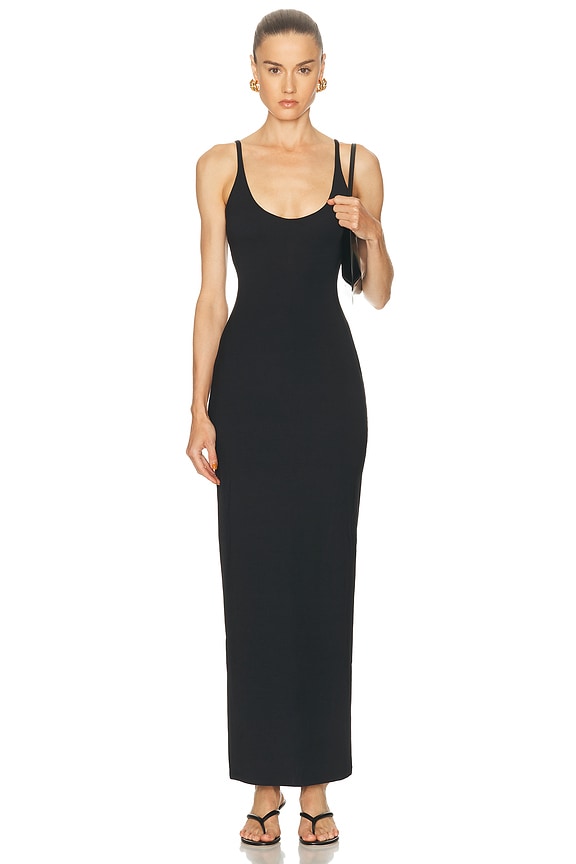 Enza Costa Silk Rib U Neck Midi Dress in Black | FWRD