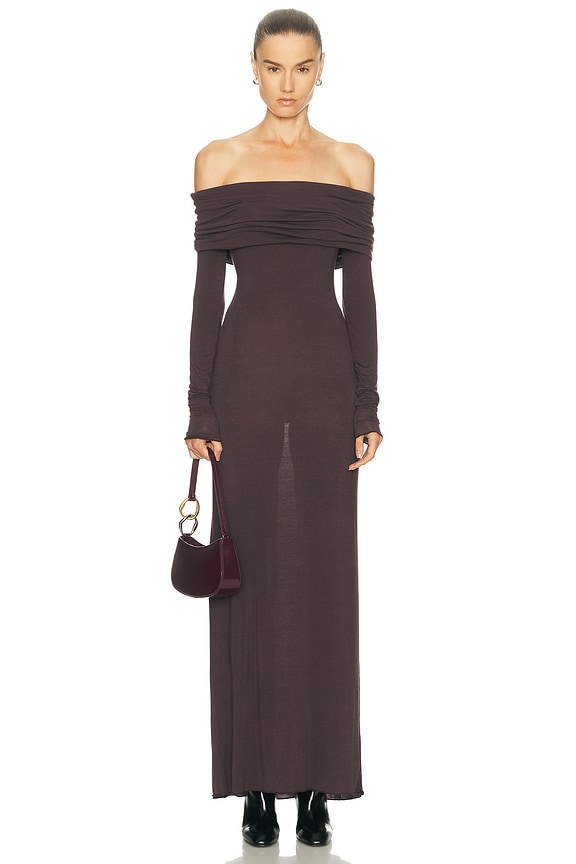 Rosetta Getty Banded Off The Shoulder Long Sleeve Dress in Black | FWRD