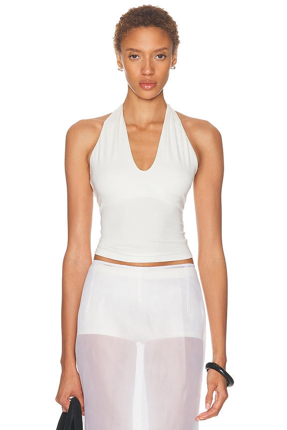AREA Crystal Buckle Crop Top in White | FWRD