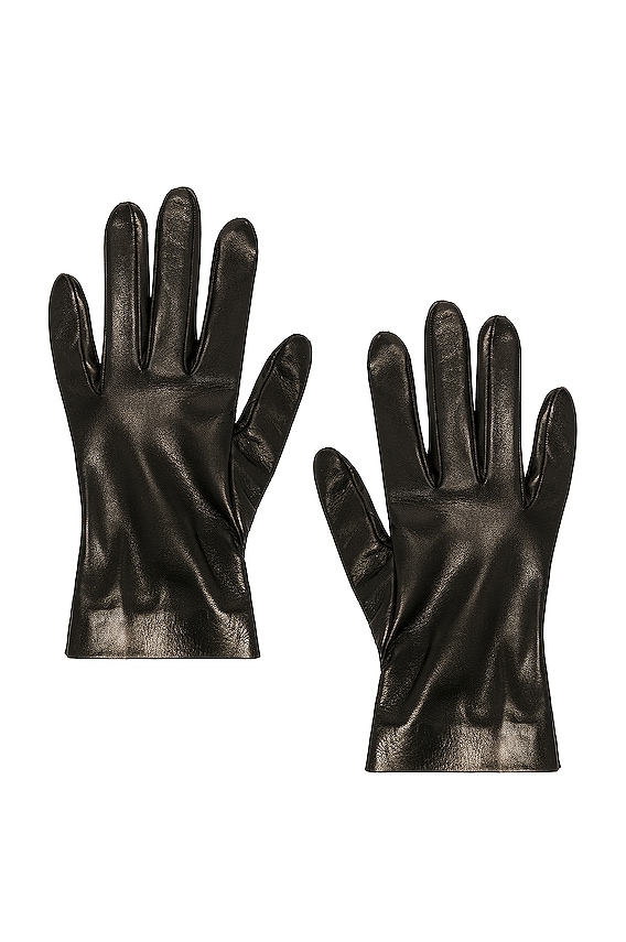手袋 Saint Laurent GLOVE (7603413YO68 1080) Saint Laurent Leather Gloves in Khaki & Gold | FWRD