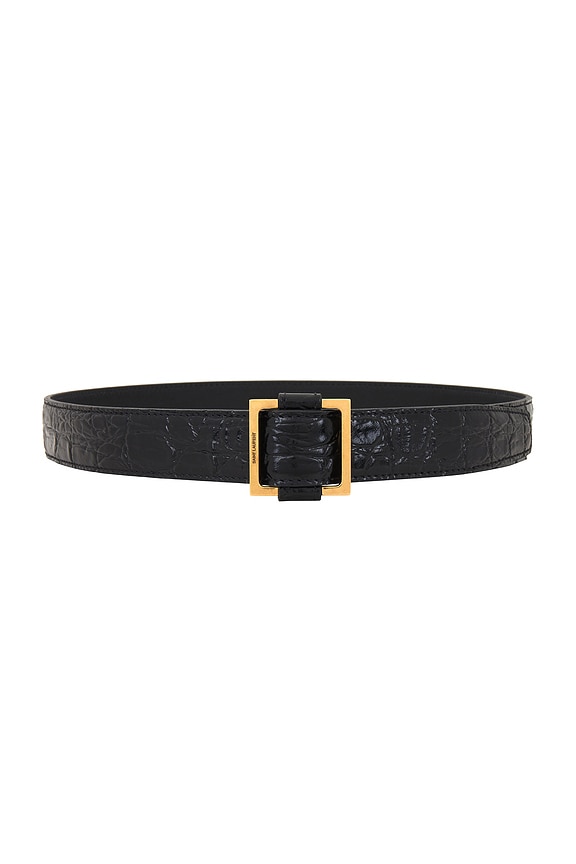 SAINT LAURENT Smooth Calfskin Monogram Square Buckle Belt 95