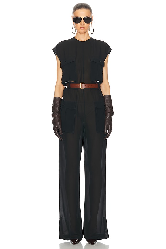 【関税・送料込み】SAINT LAURENT JUMPSUITS SAINT LAURENT Belted cotton jumpsuit | danielloboutique