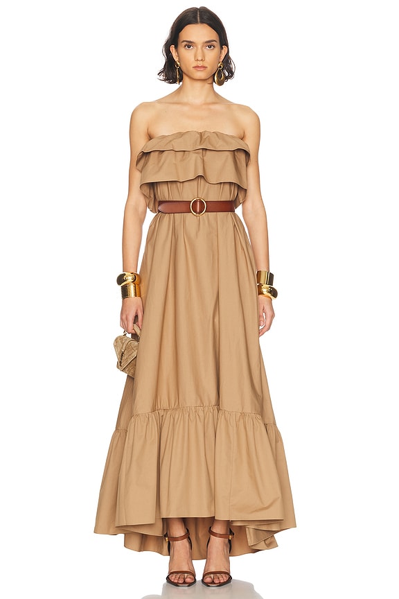 strapless open back dress Rhinestone Embellished Chiffon Ruffle Sleeve Evening Dress main image 0