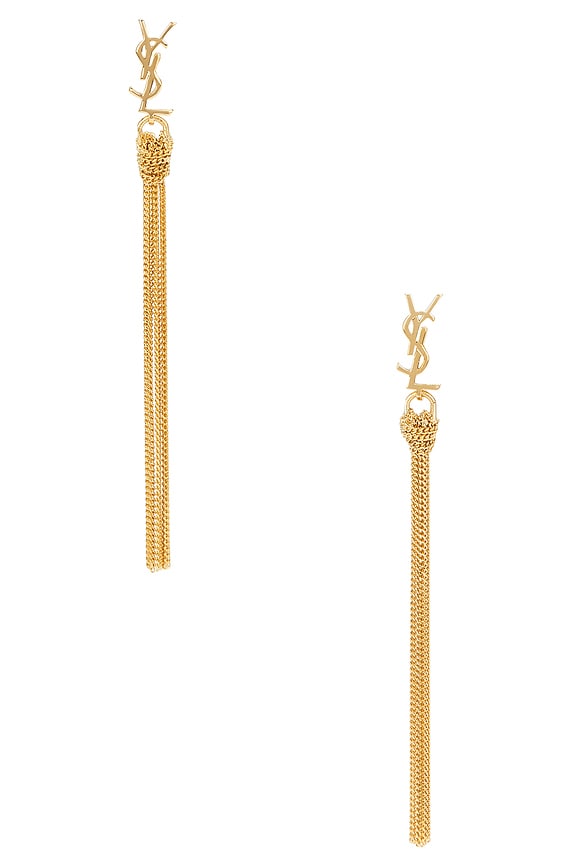 Saint Laurent Loulou Chain Earrings in Argent Oxyde | FWRD