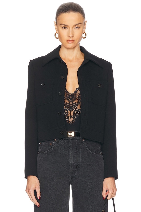 Miu Miu Cropped Blazer in Ardesia | FWRD Miu Miu Cropped Blazer in Ardesia | FWRD