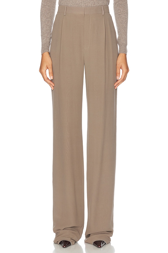 【関税&送料込】The Row Egle Single-Breasted Wool And Silk C The Row Egle Pant in Beige Melange & Dark Gold | FWRD