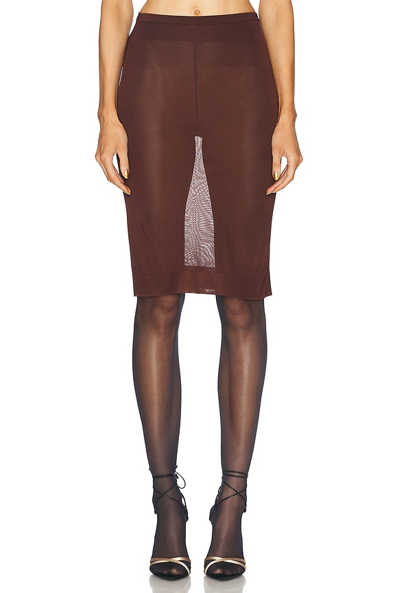 スカート Saint Laurent FW24 KNIT PENCIL SKIRT (811119 Y75YK4104) Saint Laurent Midi Pencil Skirt in Prune | FWRD
