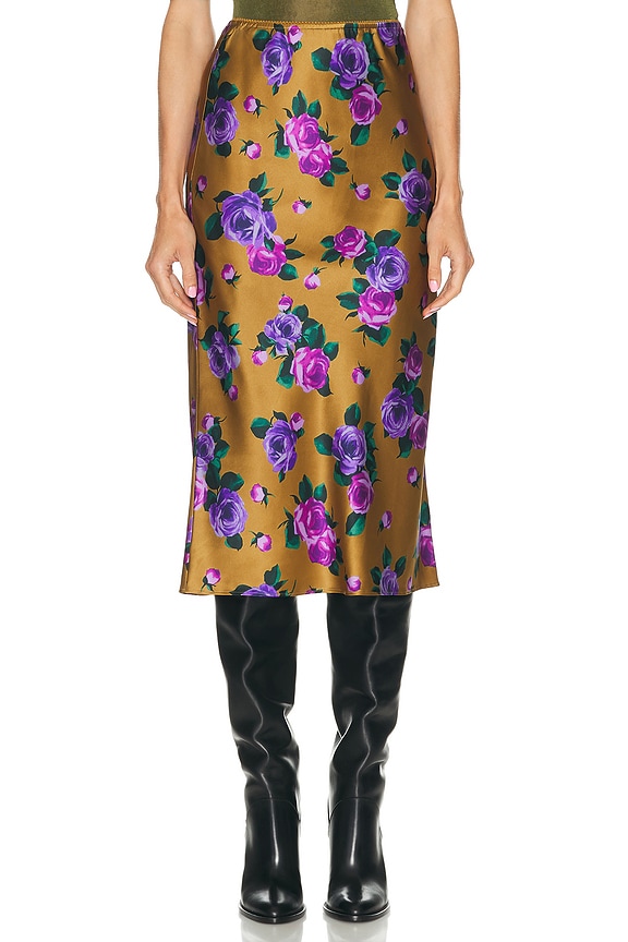 Ganni Silk Mix Skirt in Minion Yellow | FWRD Ganni Silk Mix Skirt in Minion Yellow | FWRD