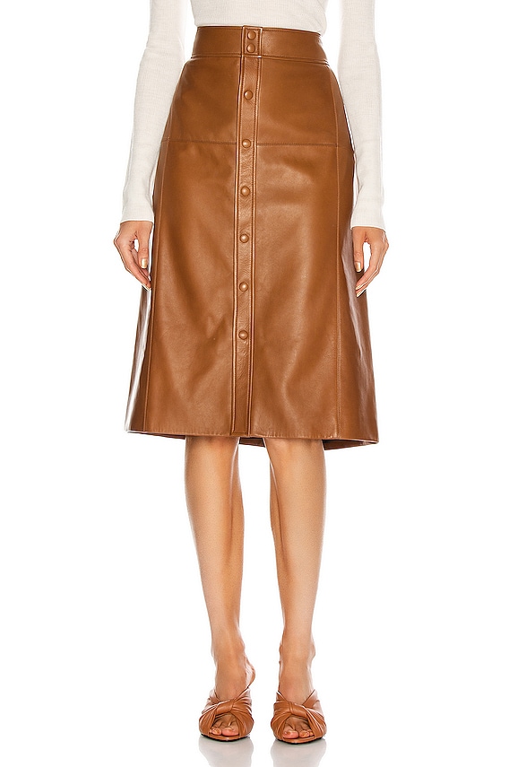 Saint Laurent Satin Lace Skirt in Caramel | FWRD
