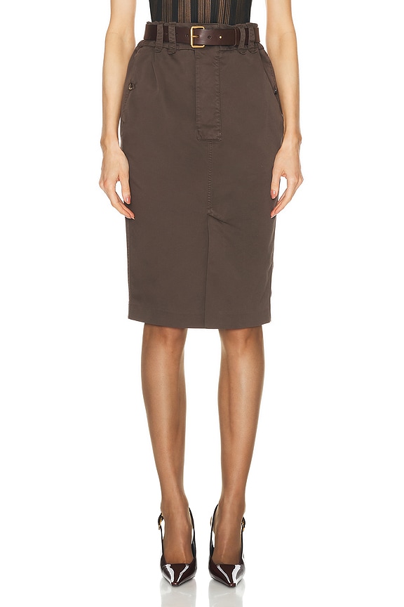 Saint Laurent Satin Lace Skirt in Caramel | FWRD