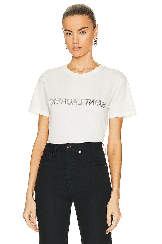 Saint Laurent Small Logo Tee in White | FWRD