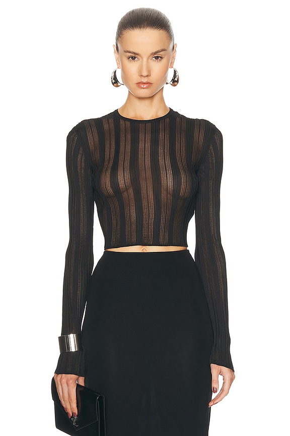 Alex Perry Crystal Velvet Long Sleeve Bodysuit in Black | FWRD