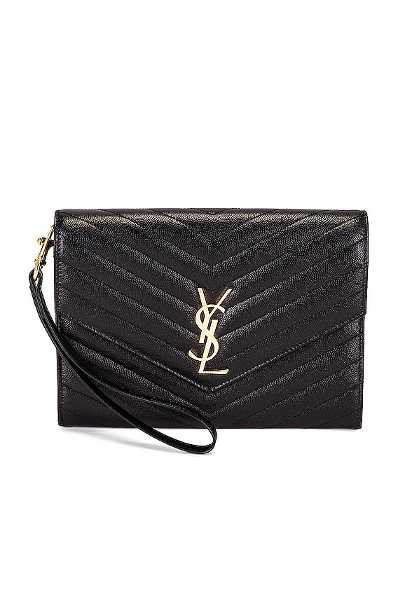 Saint Laurent Cassandra Envelope Chain Wallet Bag in Noir | FWRD