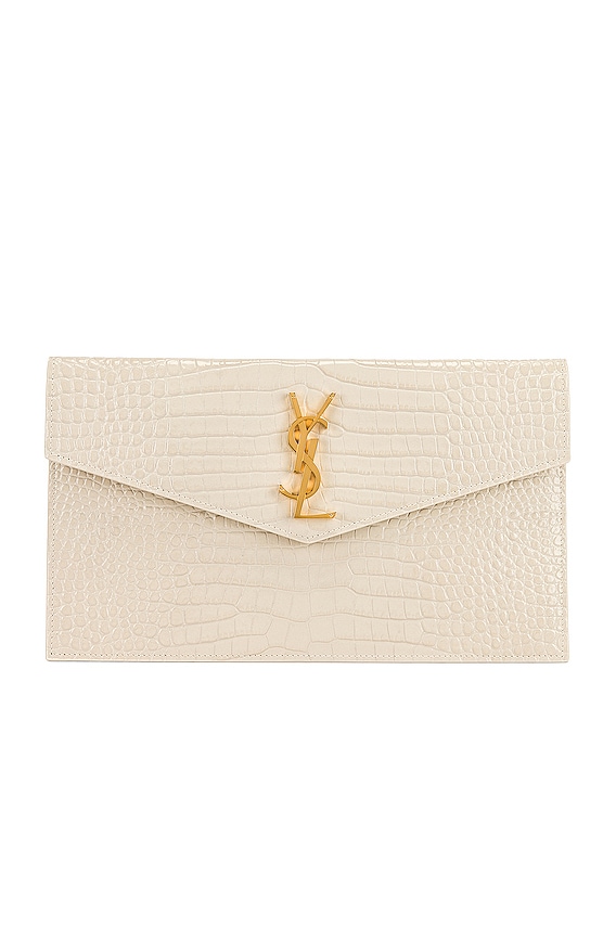Saint Laurent アップタウン ポーチ Saint Laurent Uptown YSL Pouch in Croc-Embossed Leather