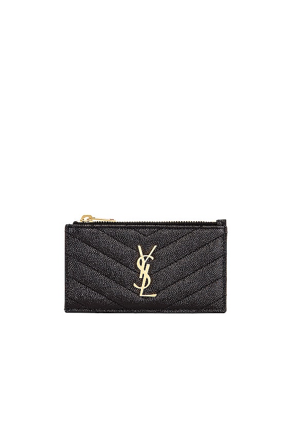 【BOTTEGA VENETA】Cassette Gold Zip 5Slot Card Holder Black Bottega Veneta Cassette Zipped Card Case in Black & Gold | FWRD