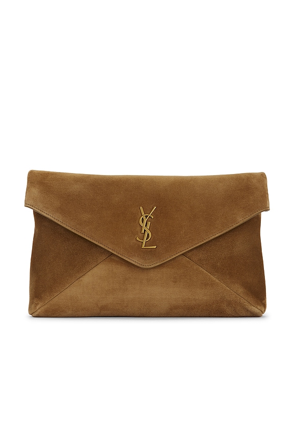 Saint Laurent Small Pouch On Chain in Light Musk | FWRD