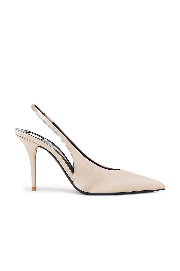 最新作☆【MIUMIU】シアリングミュール Miu Miu Glitter Rhinestone Slingback Heels in Argento | FWRD