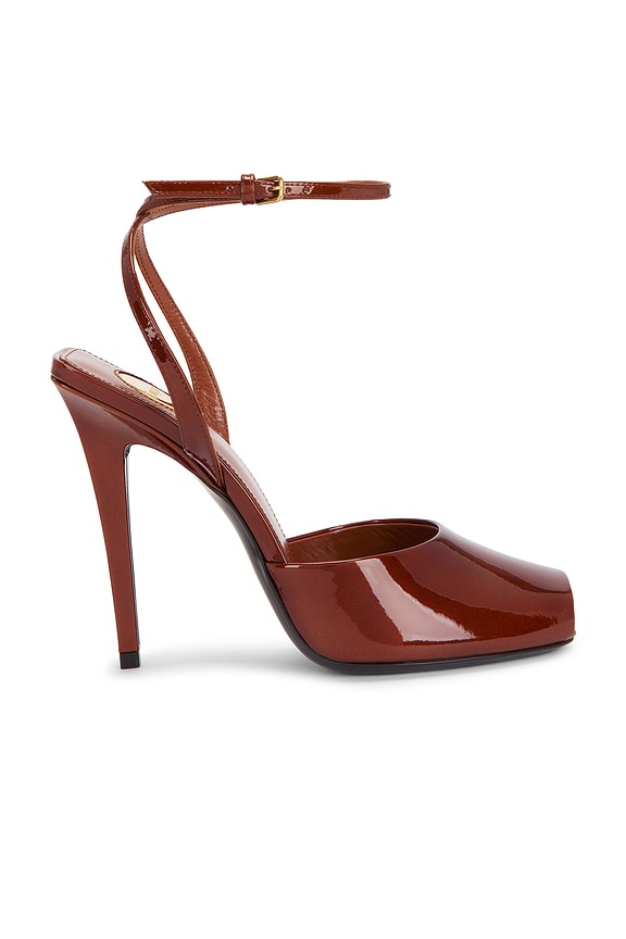 Saint Laurent Orhand Peep Toe Pump in Dark Macadamia | FWRD