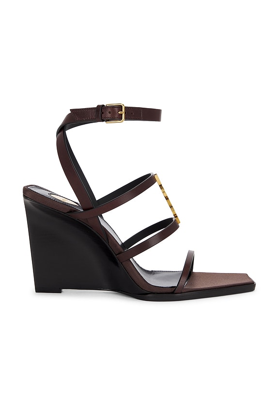 SAINT LAURENT ブラックウェッジサンダル Saint Laurent Wedge Sandal in Nero | FWRD