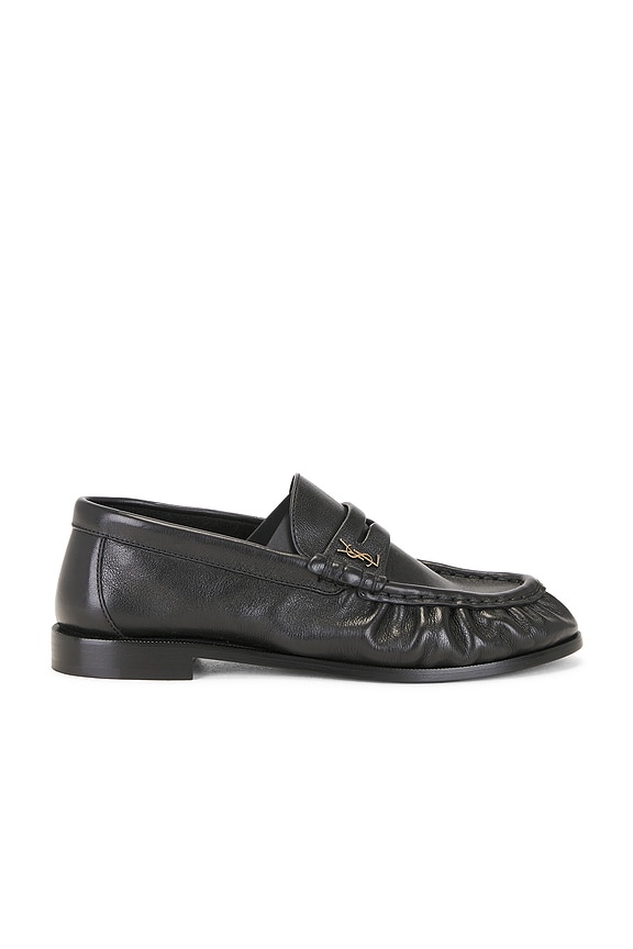 Loewe Croc Embossed Slip On Loafers in Black & Black | FWRD display picture 1