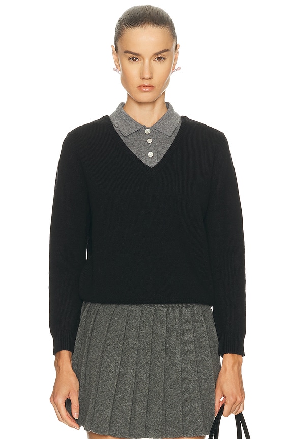 Toteme Merino Wool Zip Knit Sweater in Black | FWRD