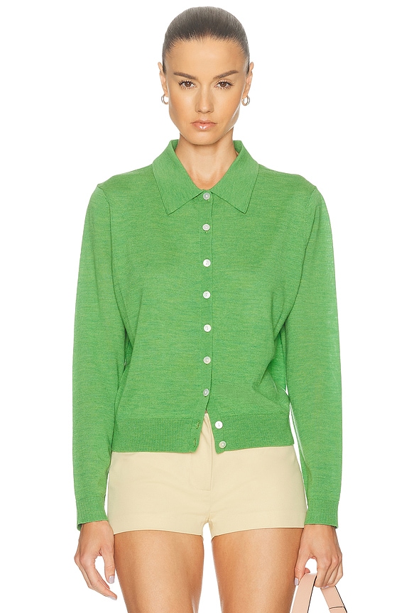 Ganni Soft Wool Knit Cardigan in Kelly Green | FWRD