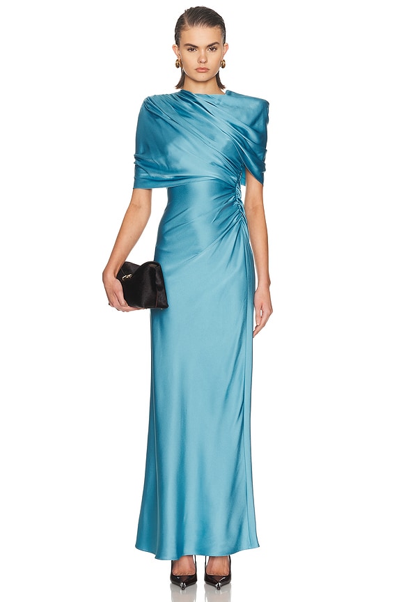 staud hyacinth organza dress STAUD Hyacinth Short-Sleeve Tiered Organza Maxi Dress