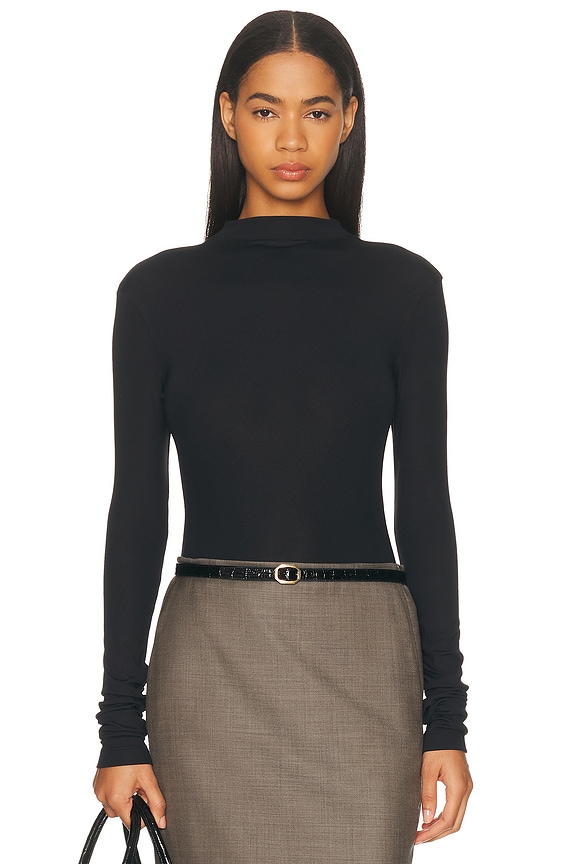 Helsa Matte Jersey Drape Shoulder Top in Black | FWRD