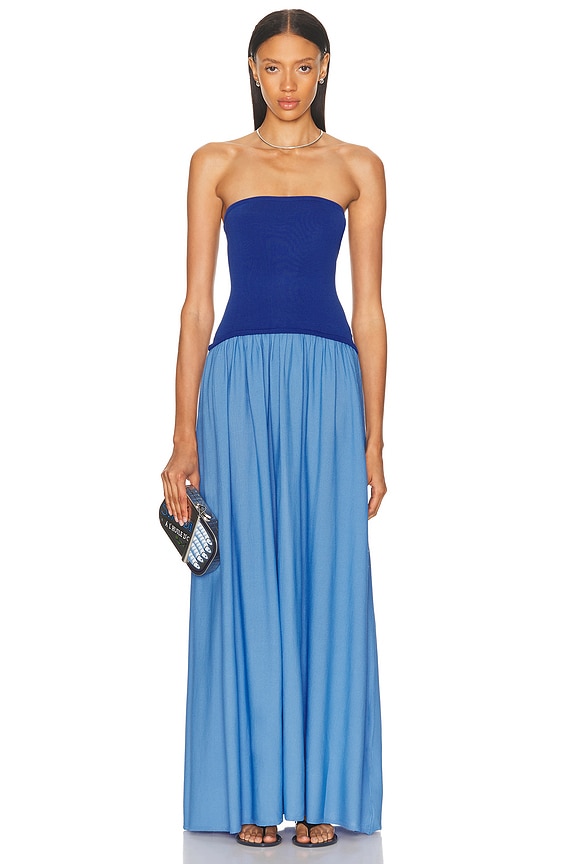 Zimmermann Maxine Strapless Midi Dress in Blue | FWRD