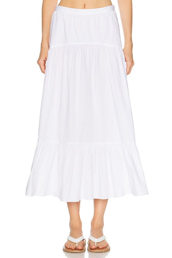 Enza Costa Cool Cotton Tiered Maxi Skirt in White | FWRD
