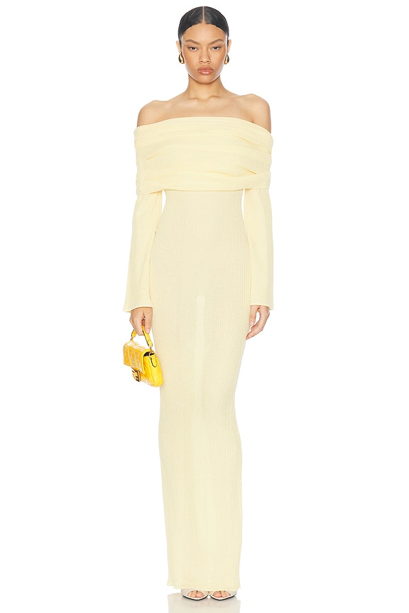 Helsa Matte Jersey Off Shoulder Maxi Dress in Ivory | FWRD