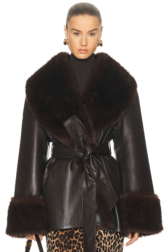Helsa 80s Oversized Faux Shearling Jacket in Black | FWRD