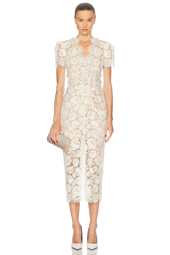 BALMAIN V-neck Sky Printed Tulle Long Dress in Bleu & Multi