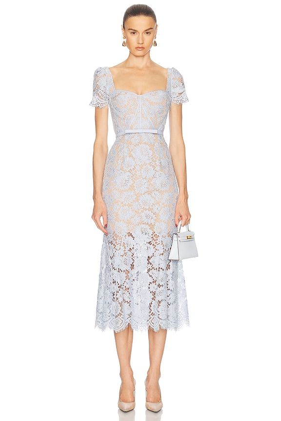 国内発送/送料関税込【Self-portrait】LACE PEPLUM MIDI DRESS Pink Lace Peplum Midi Dress – self-portrait-US